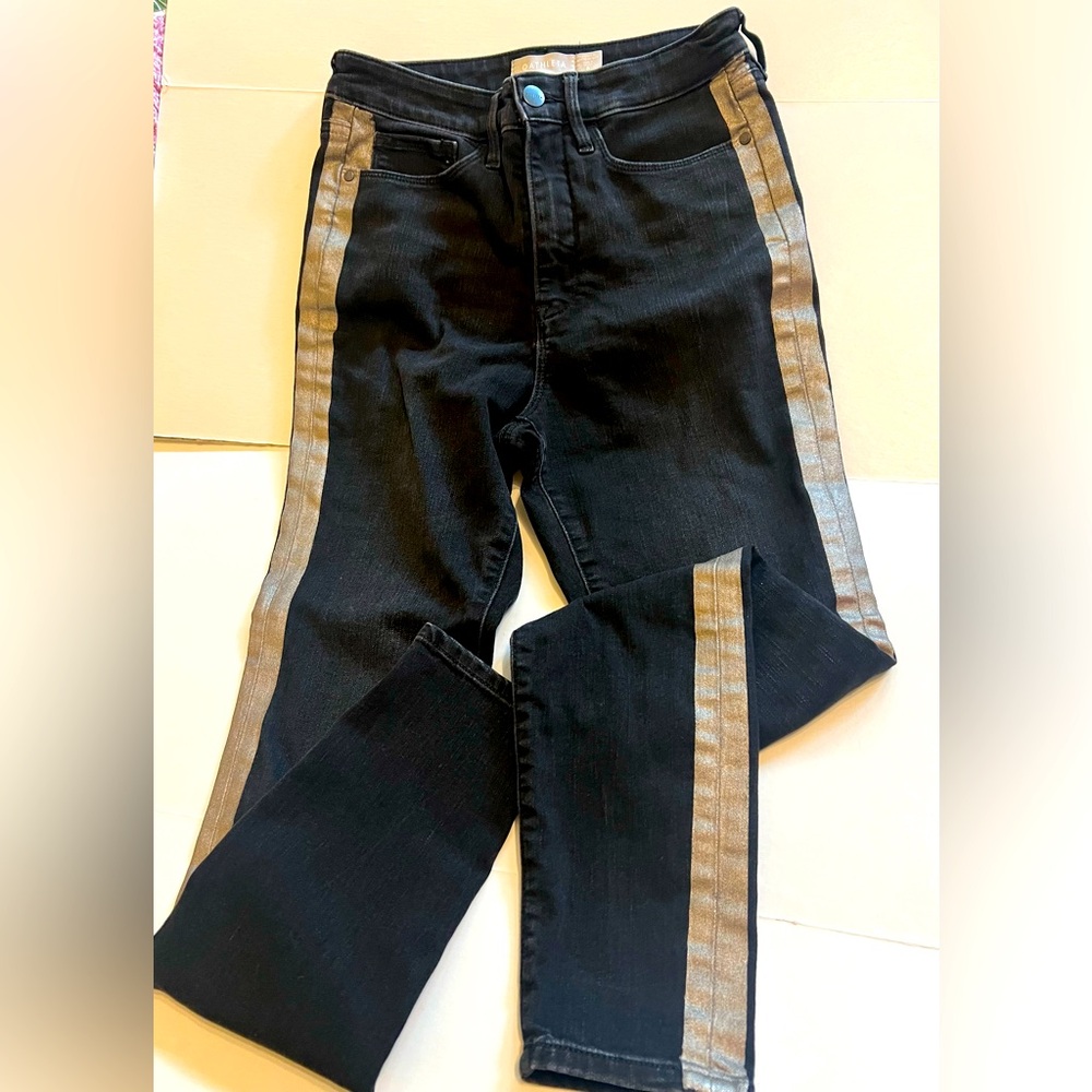Athleta Sculptek high waist skinny size 6 dark wash jeans with silver side strip